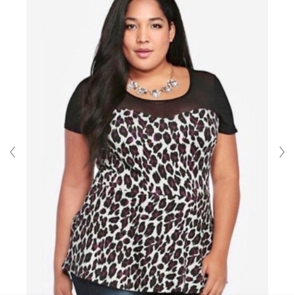 TORRID ANIMAL PRINT MESH UPPER PEPLUM TOP, 12 (TORRID SIZE "0")
